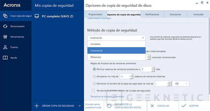 Geeknetic Software de backup para Windows 10 5