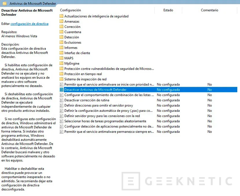 Geeknetic Cómo desactivar el Antivirus Windows Defender permanentemente 10