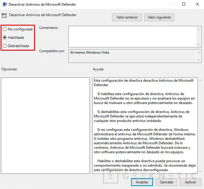 Geeknetic Cómo desactivar el Antivirus Windows Defender permanentemente 11