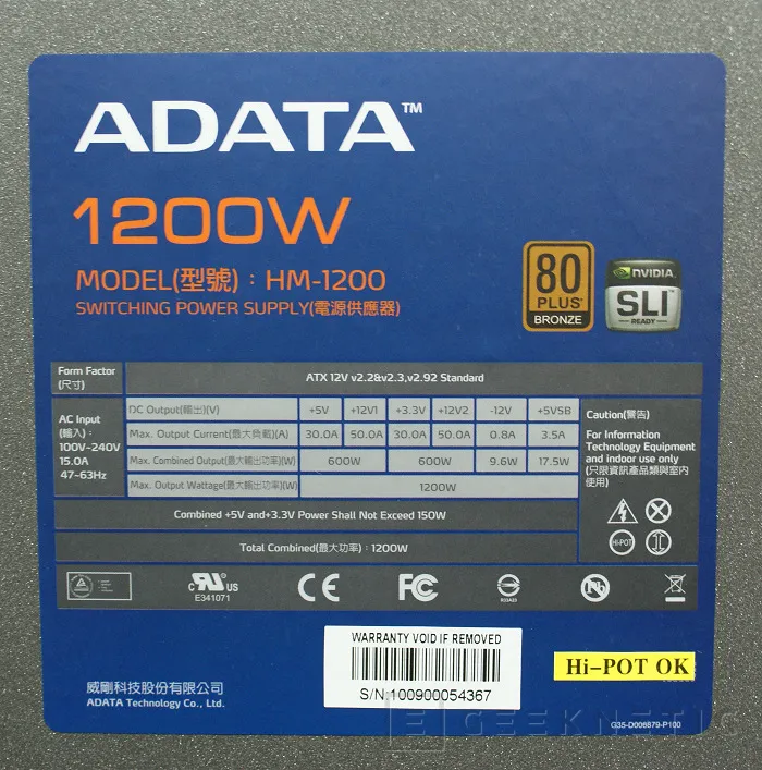 Geeknetic Fuente de alimentación ADATA 1200W HM Series 5